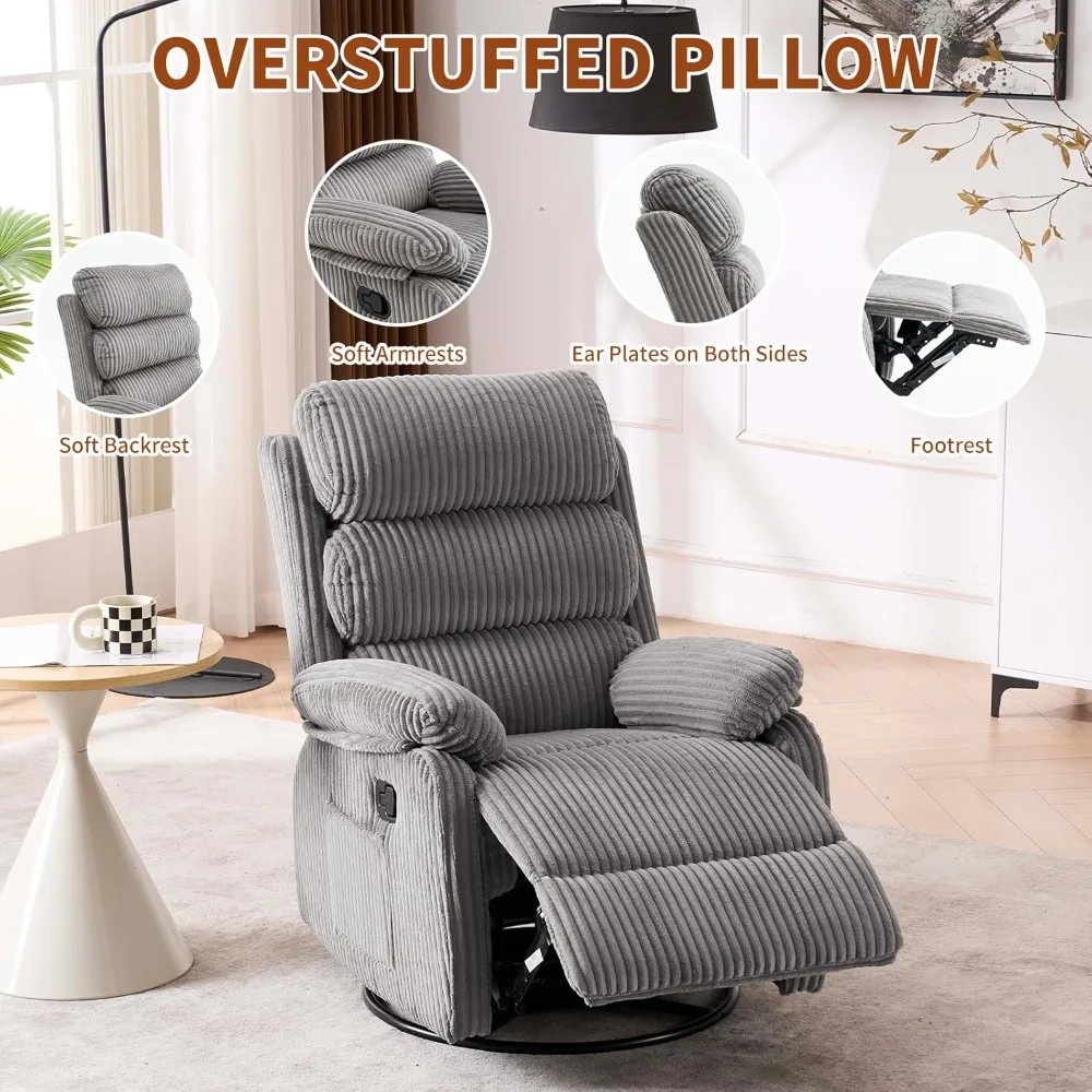 premium velvet 360° swivel rocker recliner with generous footrest - high back gliding chair for nursery, living room & compact s