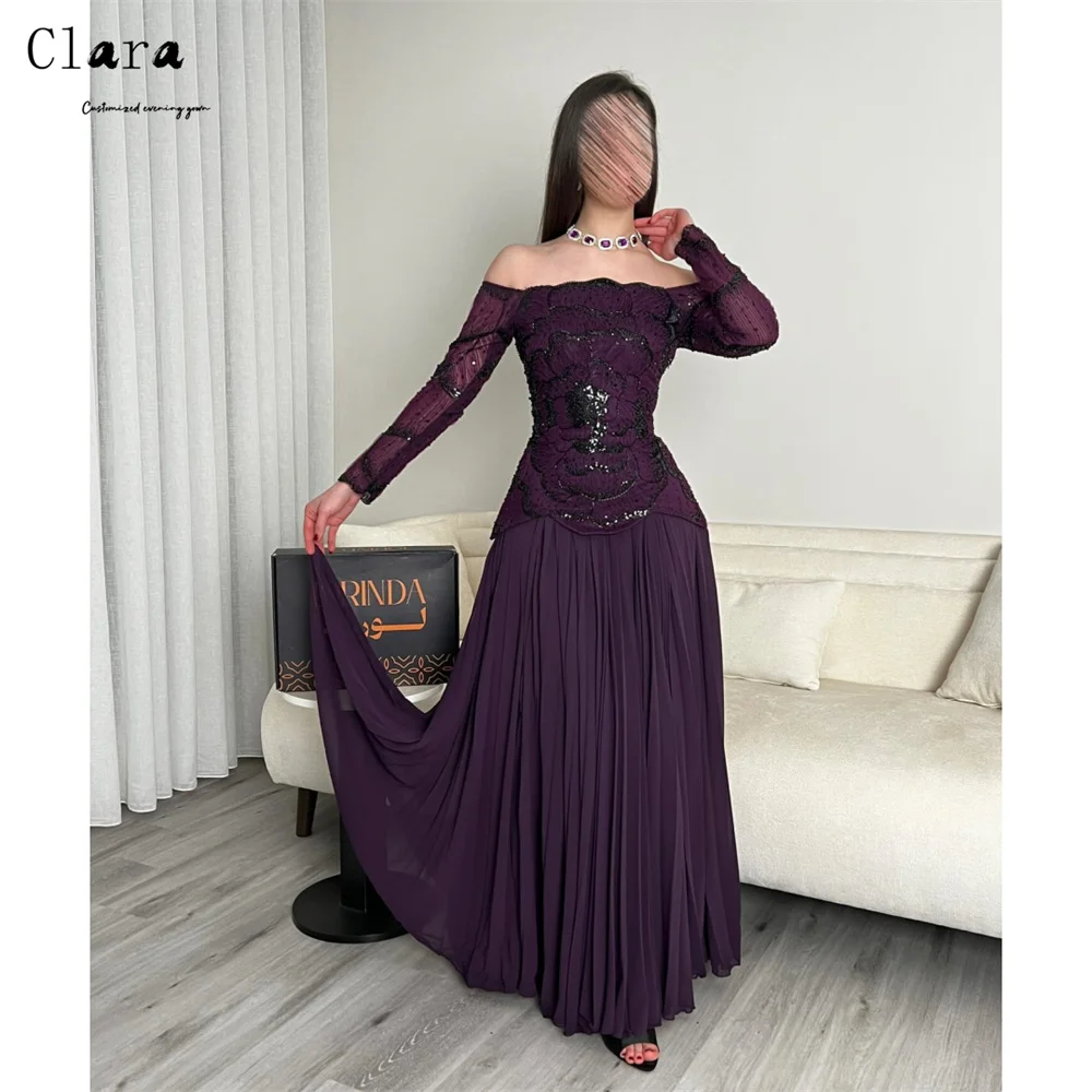 فستان سهرة نسائي فاخر أنيق بتصميم A-line أرجواني م...