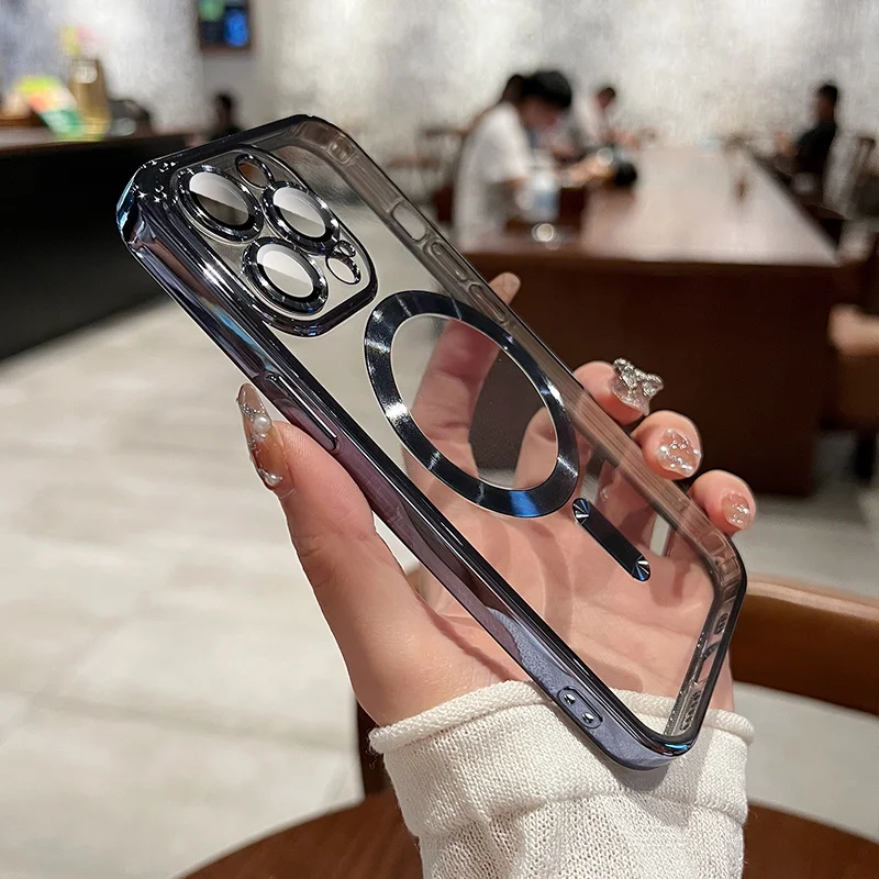 Premium Magnetic Wireless Charging Case with Original Plating - Clear Cover