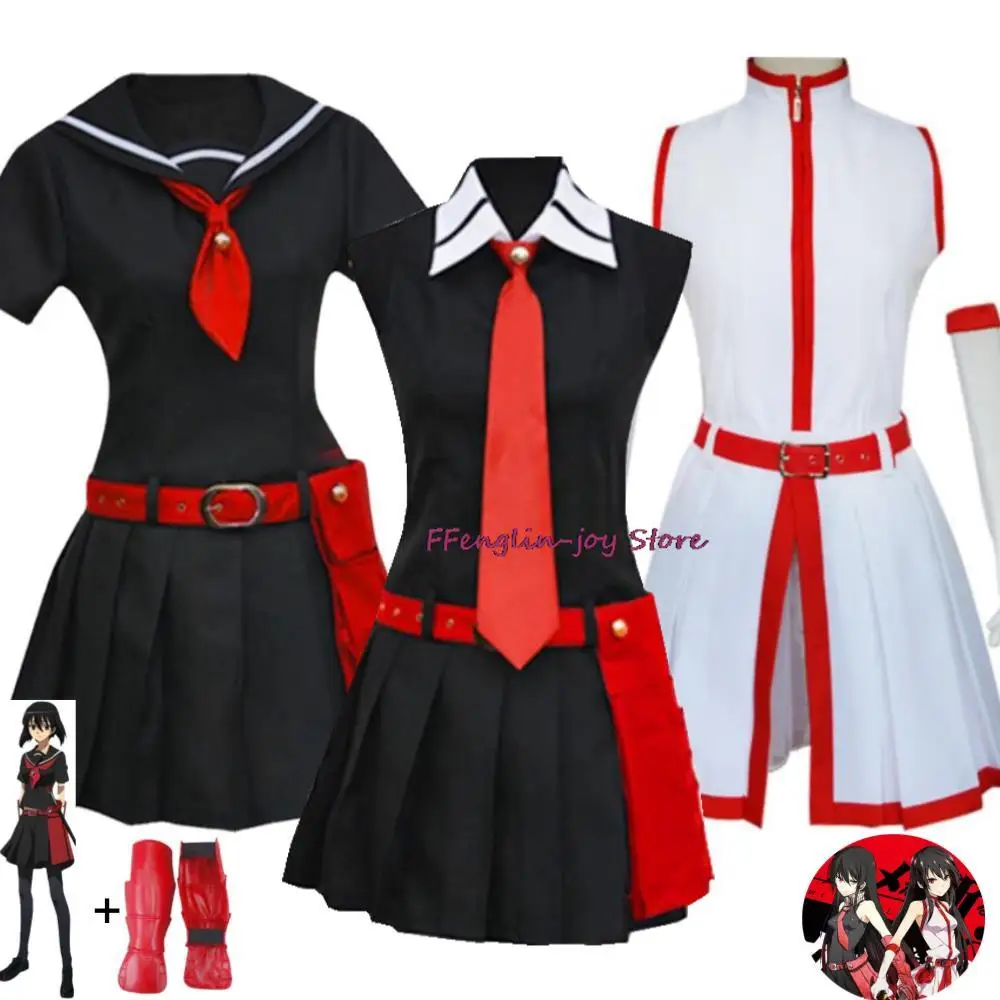 

Anime Akame Ga KILL Kurome Cosplay Costume Black White Dress School JK Uniform Hallowen Adult Sexy Woman Carnival Party Suit