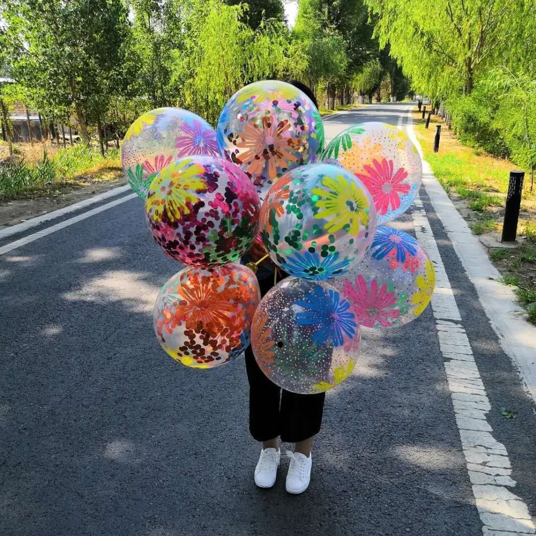10 Stück/Packung 12 Zoll Chrysanthemen-Schaumstoff-Pailletten-Latexballons, Eiscreme-Konfetti Partydekoration – Detail 10