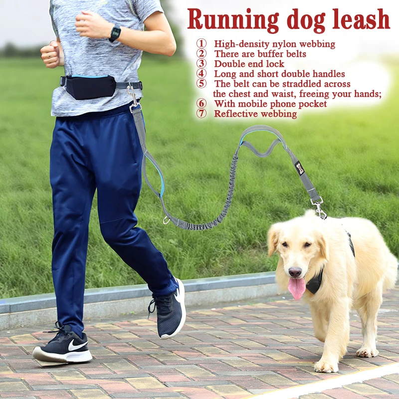 Hands Free Dog Pets Leash Running Walking Training Retractable Waist