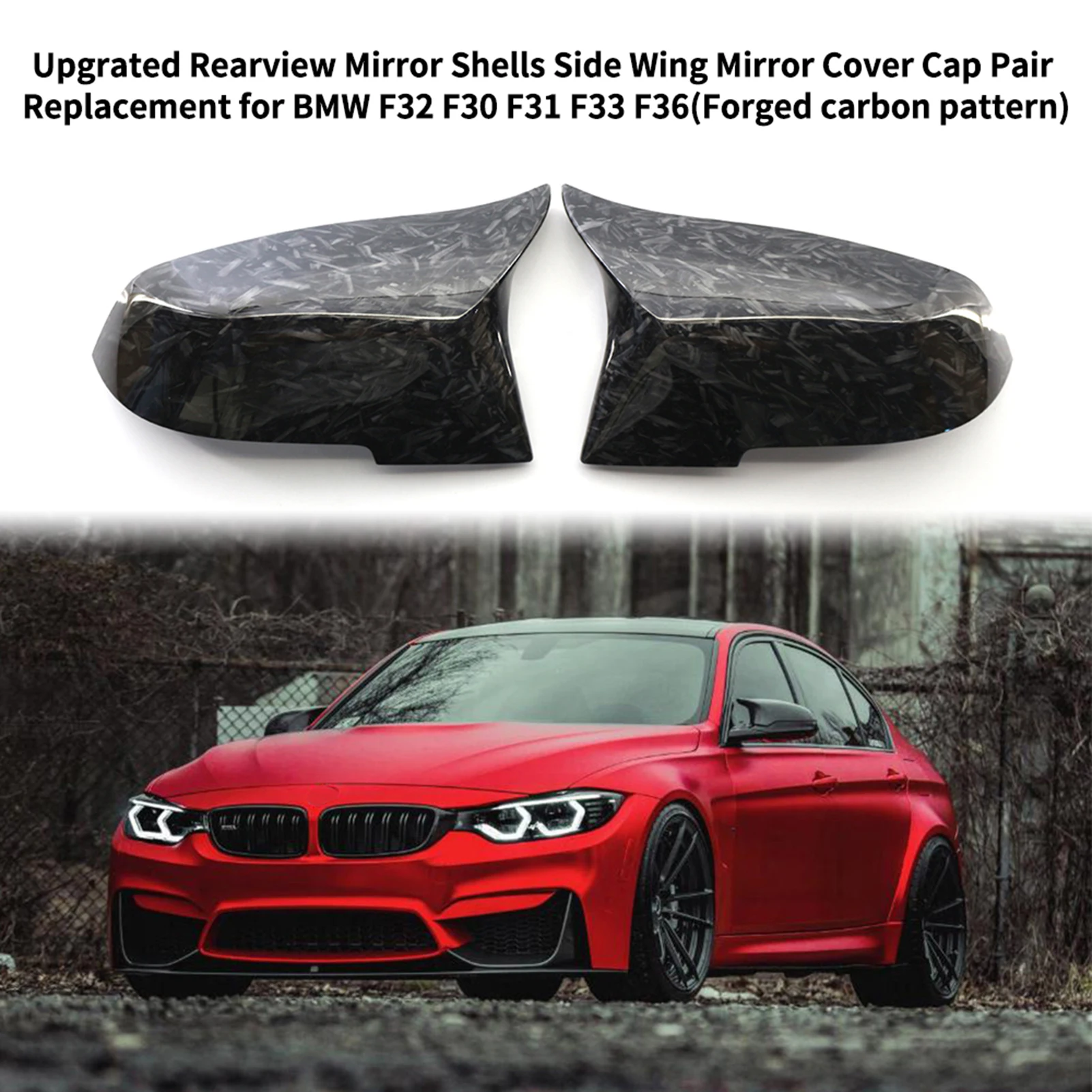 BMW 3 Series F30 F31 12-19 - Gloss Black Rear Wing Mirror Cover Cap  Replacement