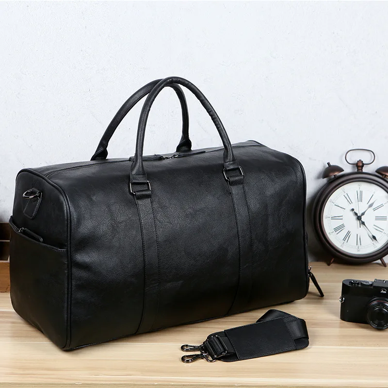 Men's leather travel bag Retro Outdoor Tote large capacity single shoulder oblique lift shoe position fitness duffel handbag bag