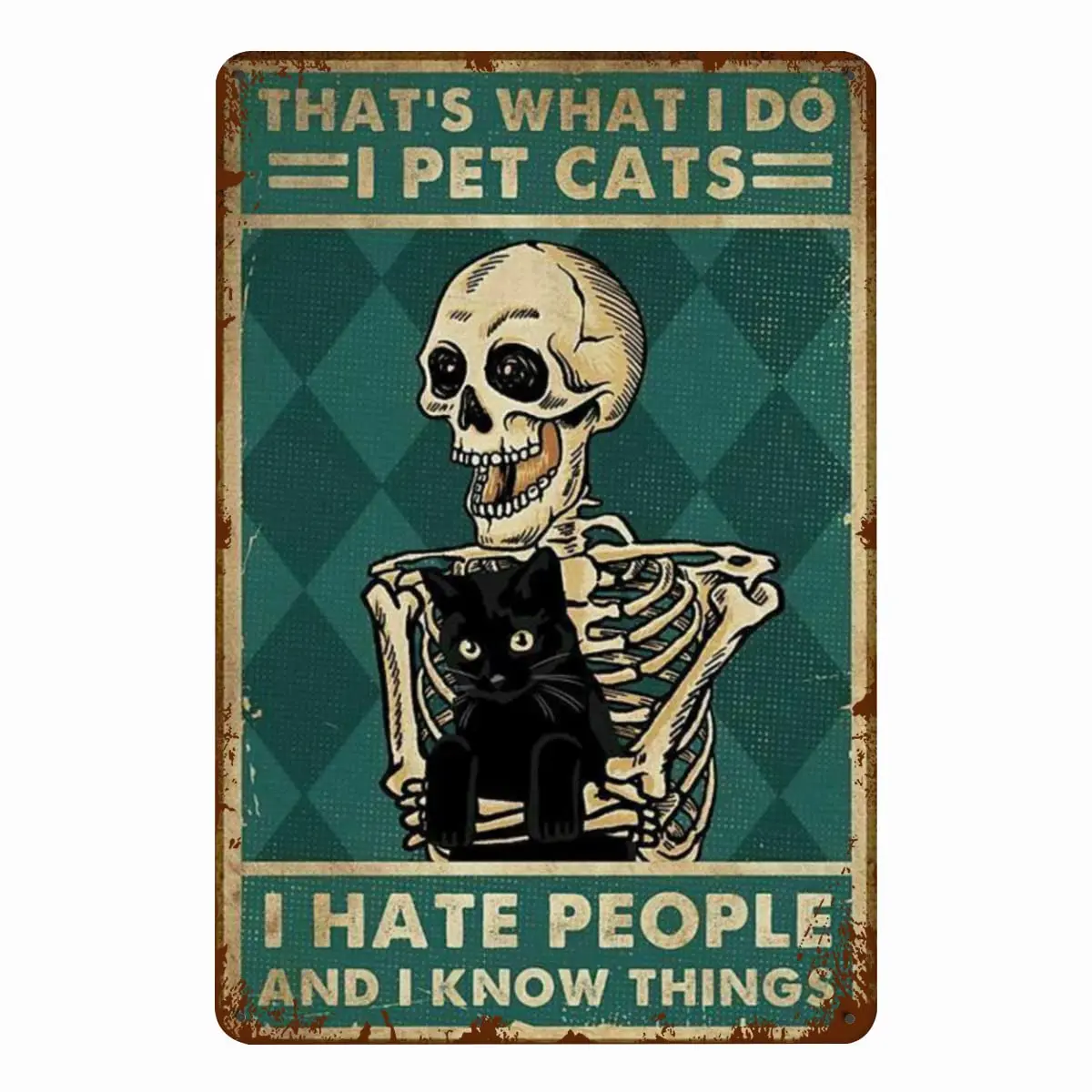 

Vintage Metal Tin Sign,That's what I do, I hate people and I know things, skull black cat poster,Living Room Garden Bedroom