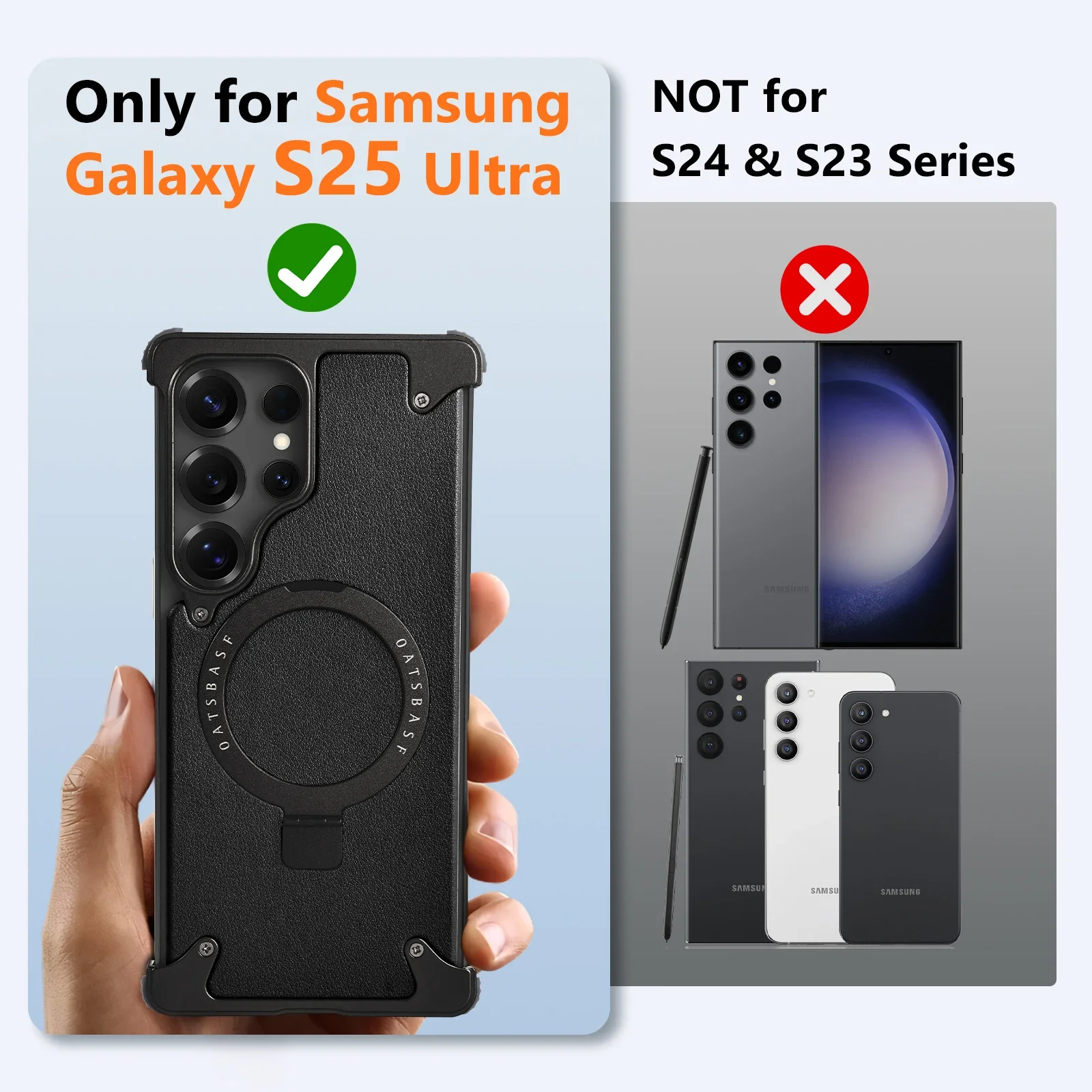 Eary Leather for Samsung Galaxy S25 Ultra Phone Case 360 Rotate Magnetic  Stand for Wireless Charging Shockproof Protector Cover