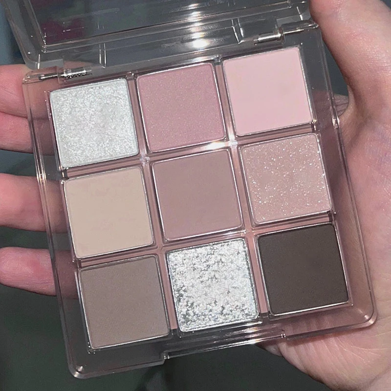 9 Color Dark Punk Smoky Eye Shadow Palette Grey Pink Pearl Matte Brightening Lying Silkworm Shimmer Earth Color Makeup