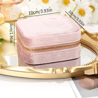 Velvet Jewelry Box For Women Geometric Sqaure Jewelry Storage Case Necklace Ring Earrings Travel Portable Zipper Boxes 6