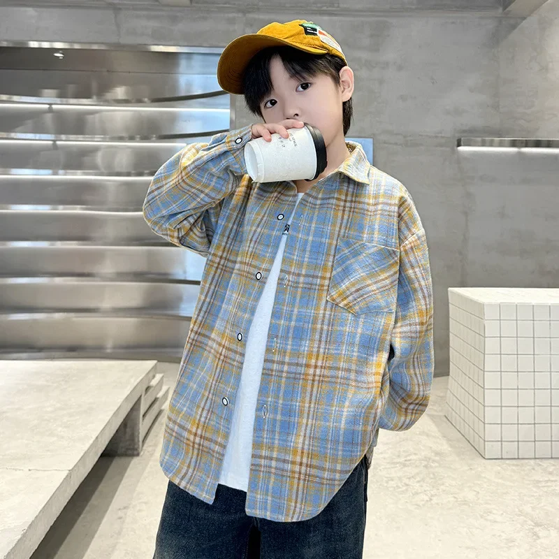 Stylish Long Sleeve Shirt for Boys Autumn Spring Trendy Children's Clothing Large Size Kids AE Origin China