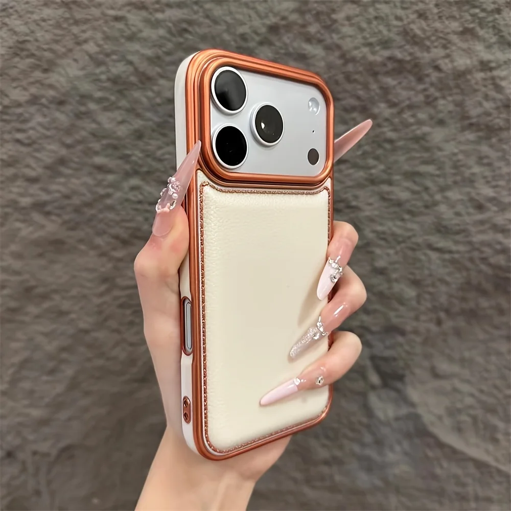 Luxury Faux Leather Phone Case with Protective Bumper and Back Shield