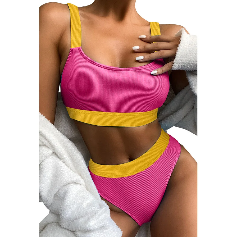 High Waist Bikinis 2023 Woman Summer Solid Ribbed Swimwear Sexy Bikini Push Up Swimsuit Women 2 Pieces Beachwear Bathing Suit