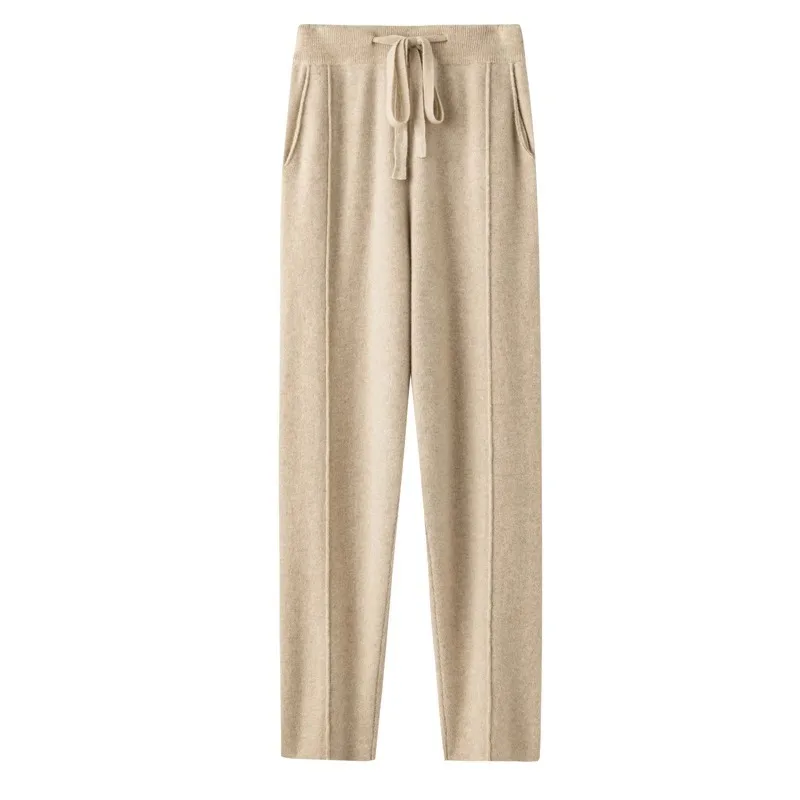 Korean Cashmere Sweatpants Women Autumn Winter 2023 New Fashion High Waisted Drawstring Pants Casual Knitted Pencil Pants Y2k