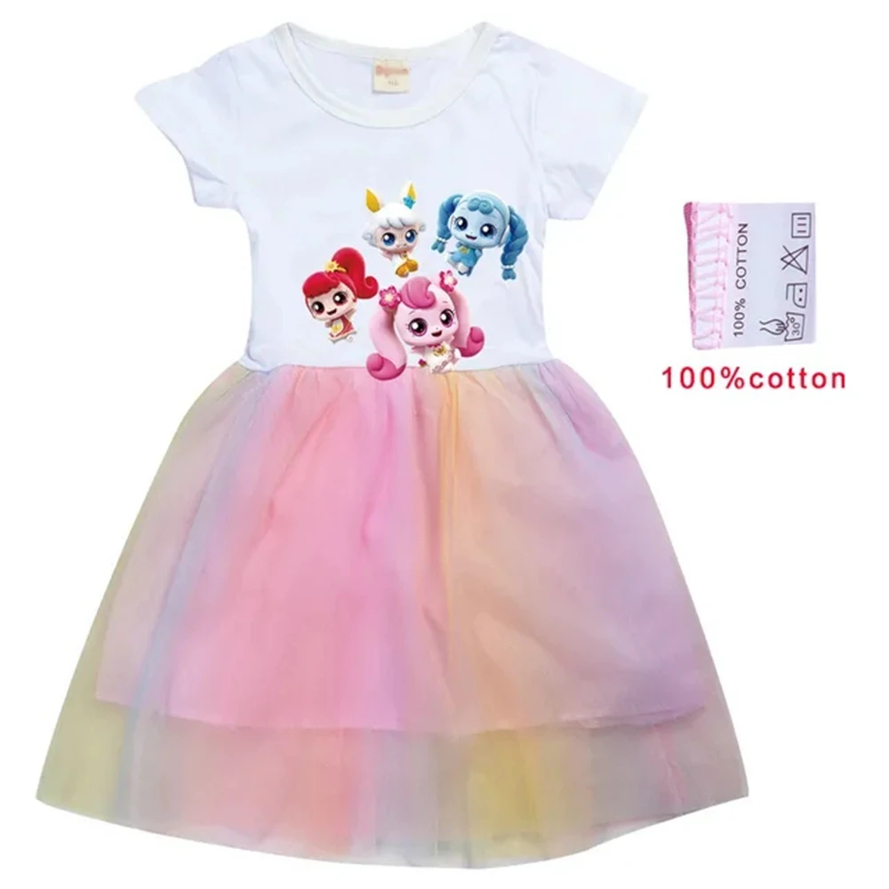 

Мило ловим! Футболка Teenieping, Радужное Сетчатое платье из марли, детская повседневная одежда, платья принцессы для маленьких девочек, детские платья