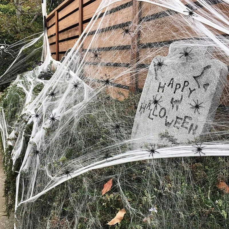 Artificial Spider Web Halloween Decoration Scary Party Scene Props White Stretchy Cobweb Horror House Home Decora Accessories - Image 3