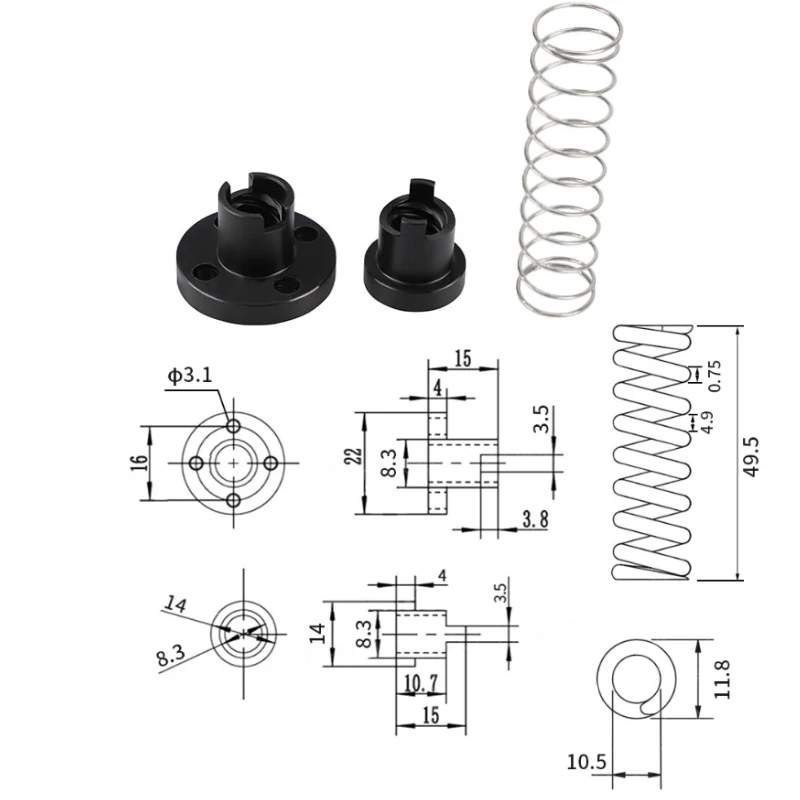 Conjuntos t8 Anti-folga Parafuso de Chumbo Porca de Bronze Pom Chumbo mm mm mm para Ender Cr10 3d Impressora Peças t8 Anti Porcas da Mola de Folga 2 - Imagem 3