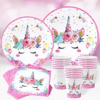 Unicorn Party Decoration Disposable Tableware Unicorn Birthday Party Decorations Kids Baby Shower Girl Birthday Party Supplies 1