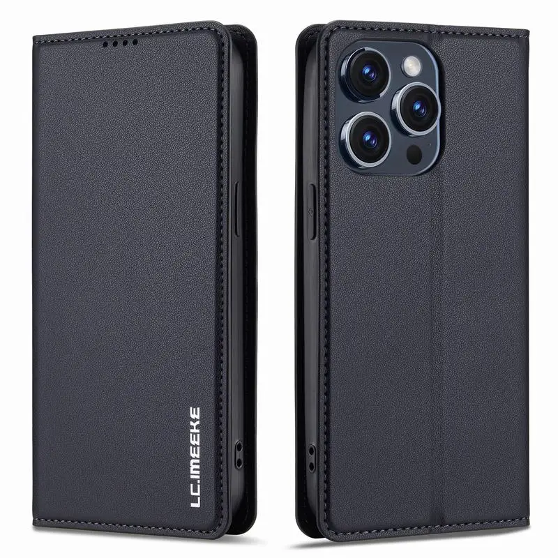 Leather Wallet Phone Case with Magnetic Flip Cover and Card Holder Stand