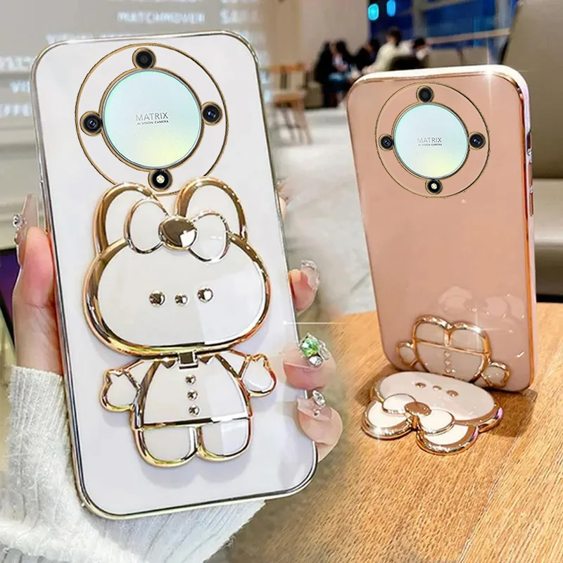 Luxury Rabbit Makeup Mirror Phone Holder Case