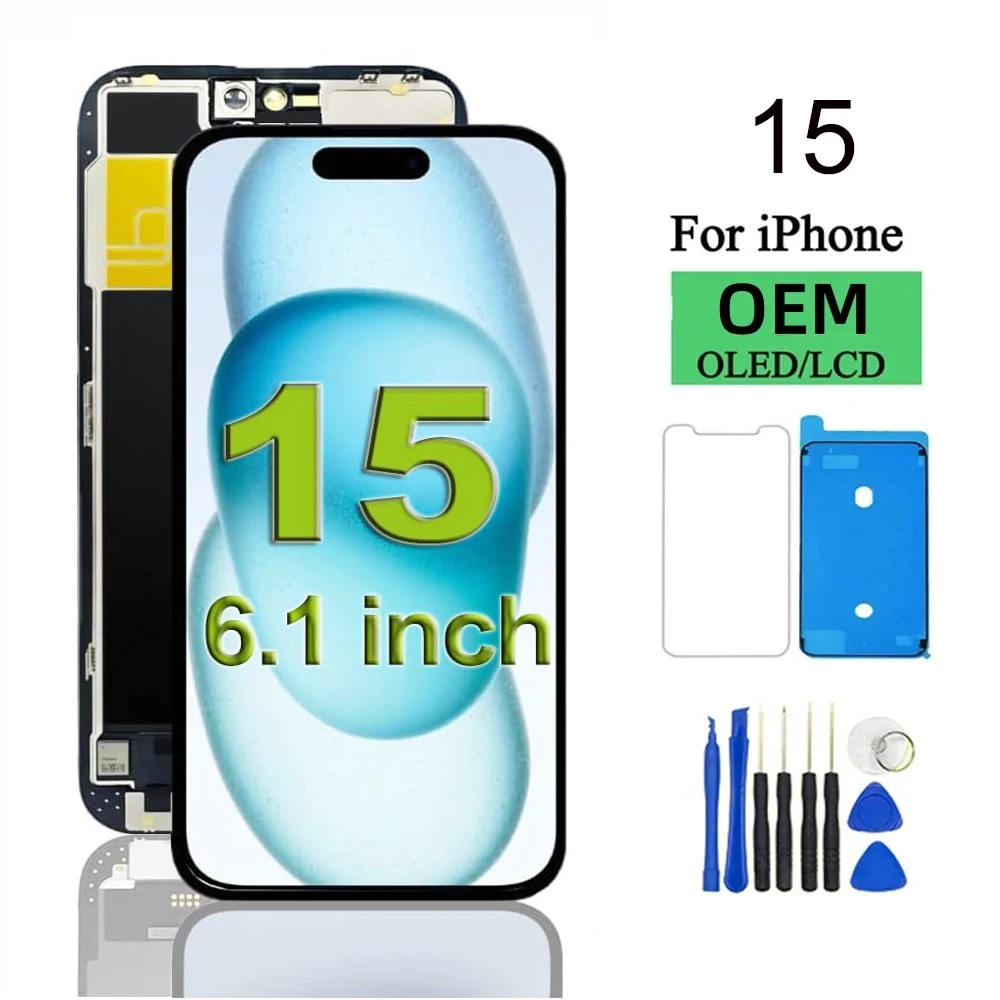 Display LCD Incell per iPhone 15, Schermo Touch con Digitalizzatore, Assemblaggio per iPhone 15 A3090 A2846 A3089 A3092, Ricambio LCD