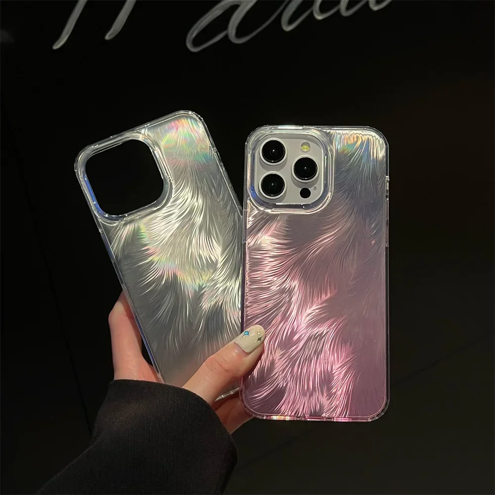 

Luxury Gradient Aurora Feather Pattern Laser Case for IPhone 15 14 13 12 11 Pro Max PC Colorful Acrylic Shockroof Cover Fashion