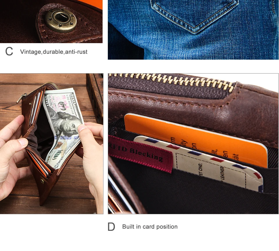 Kontakt Echt leder Männer kurze Brieftaschen hochwertige Karten halter Münz geldbörse Geld klammer männliche Mini Brieftasche Herren tasche Handtaschen – Detail 11