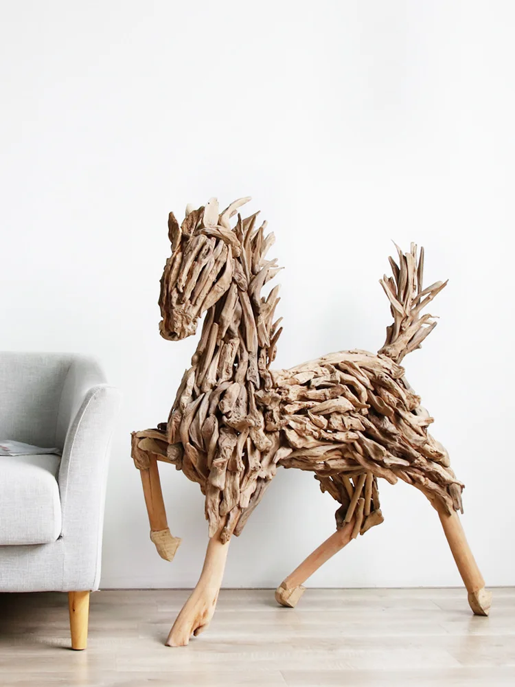Original wooden large animal horse ornaments Living room Creative Home ...