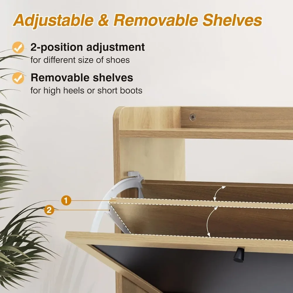 Shoe Storage Cabinet Set of 2 with 3 Flip Drawers Freestanding Narrow Shoe Cabinets Slim Shoe Racks Cabinet 3