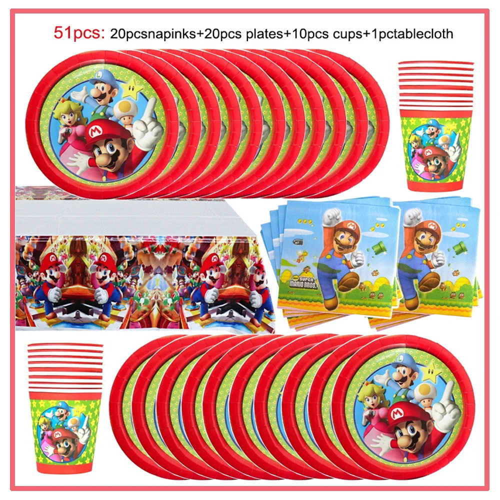 Super Mario Birthday Paty Decoration New Cartoon Mario Paper Napkins Plates Cups Super Brother Balloons Supplies Baby Shower Kid birthday party supplies