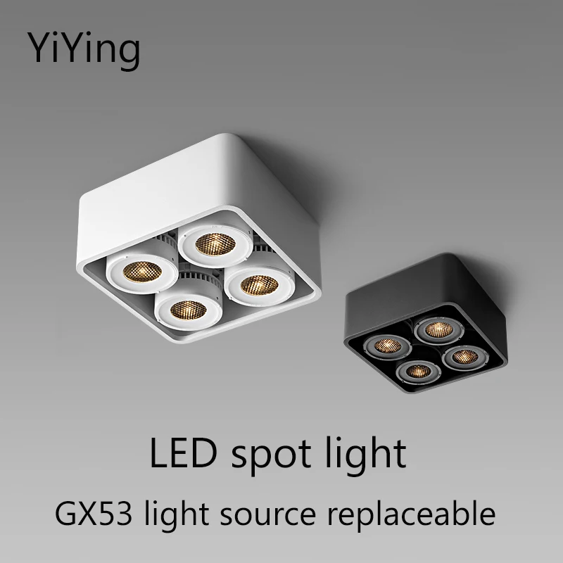 YiYing Led Downlight Surface Mounted 4x7W Ceiling Lamps GX53 Light Source Replaceable Spots Aluminum Focos For Kitchen Home surface mounted ceiling downlight double spot led lamps replaceable gu10 kitchen living room decor square lamp lighting for home