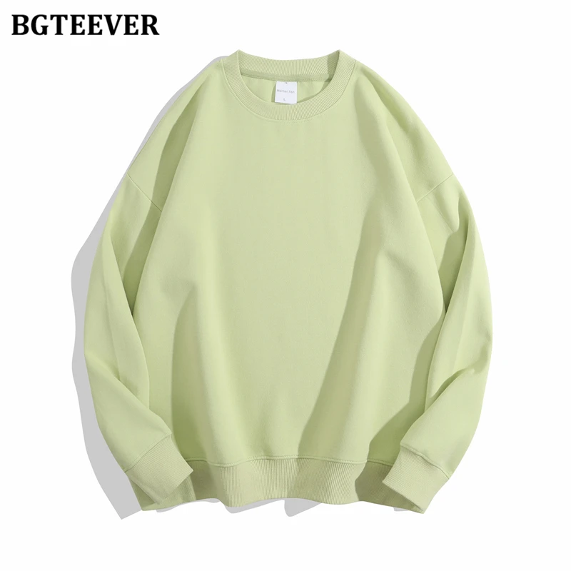 BGTEEVER Casual O-neck Loose Women Pullovers Spring Autumn Long Sleeve Basic Cotton Sweatshirts for Women