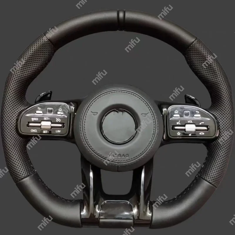 메르세데스 AMG 카본 파이버 A180 A200 B200 B220 C200 C260 E300 E200 GLA GLB GLC GLE GLK300 가죽 스티어링 휠