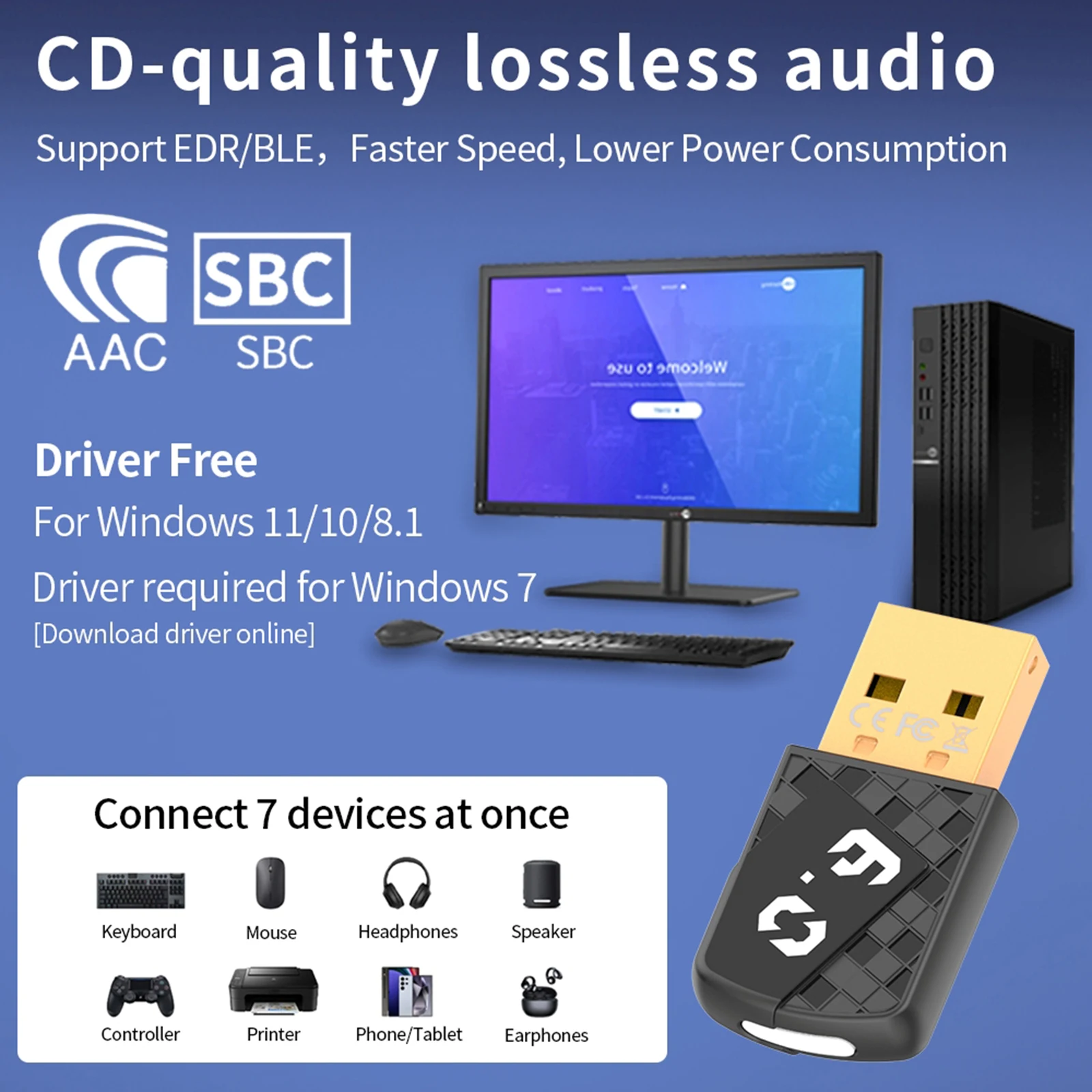 블루투스 호환 6.0 USB 수신기 송신기 헤드셋 스피커 키보드 마우스 프린터용 플러그 앤 플레이 동글 어댑터