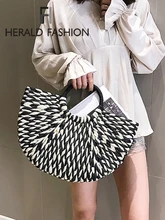 

Women Woven Handbag Rattan Wicker Straw Half Round Beach Shoulder Bag Fashion Large Capacity Female Casual Rattan Travel Tote