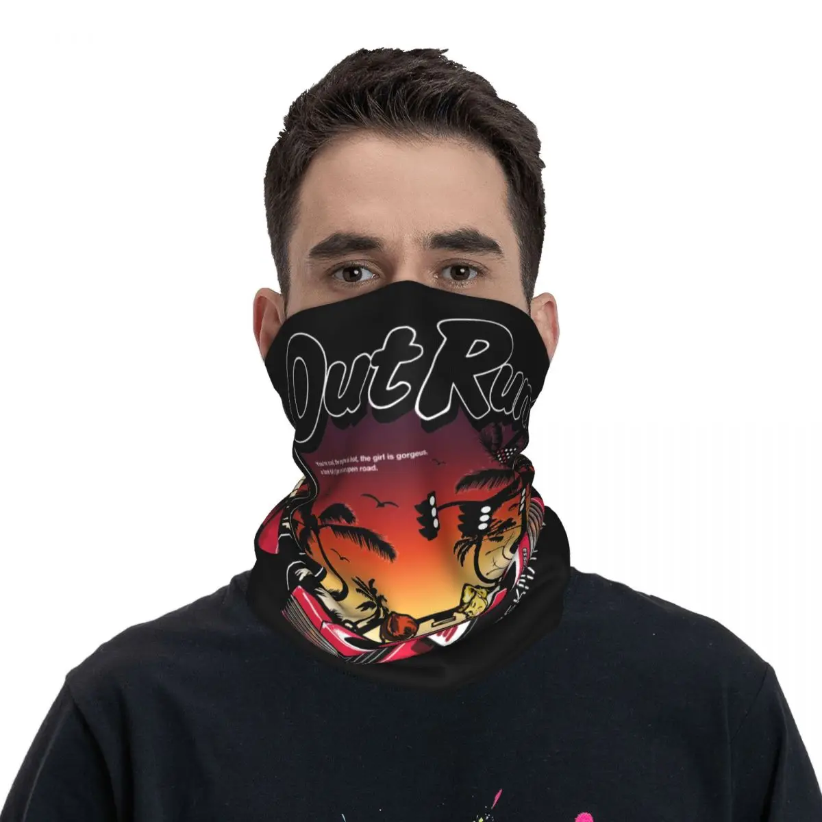 

Out Run 80s Retro Arcade Game Bandana Neck Gaiter Printed Wrap Scarf Balaclava Running Neck Cover for Men Women Adult Breathable