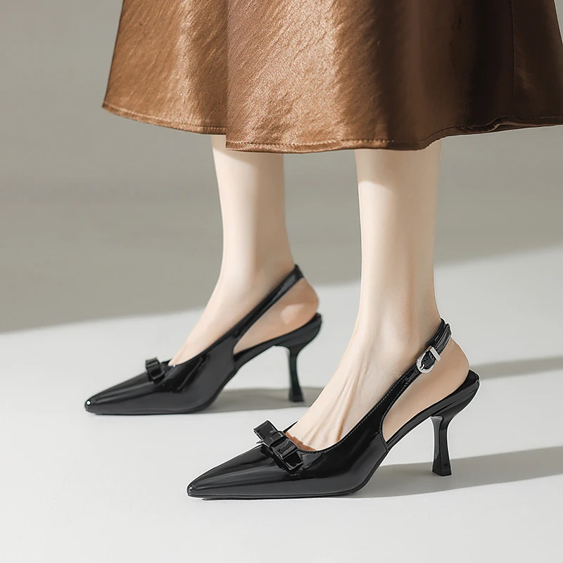Women High Heeled Sandals Butterfly-Knot Ladies Elegant Pointed Toe Modern Wedding Slingbacks Summer Office Shoes
