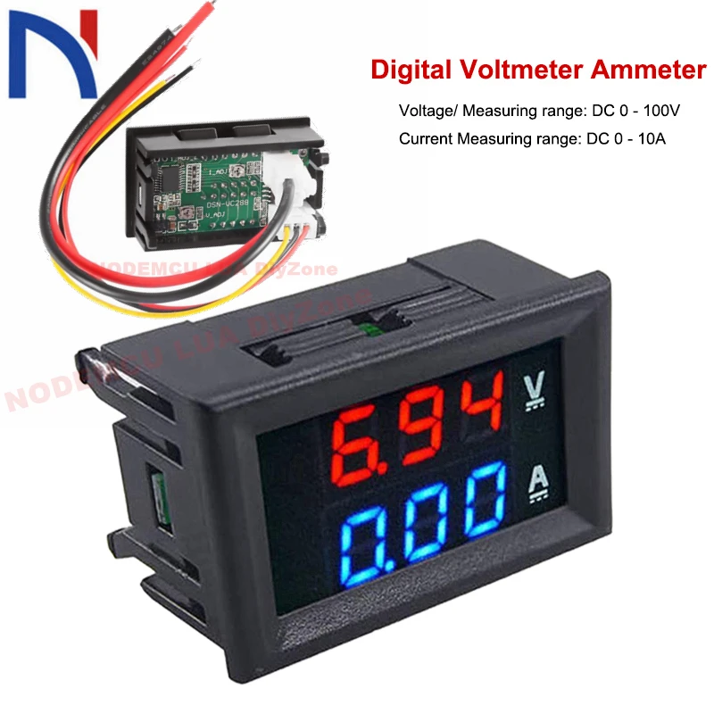 Blue Red LED Dual Digital DC 100V 10A Voltmeter Ammeter Volt Amp Meter Gauge 
