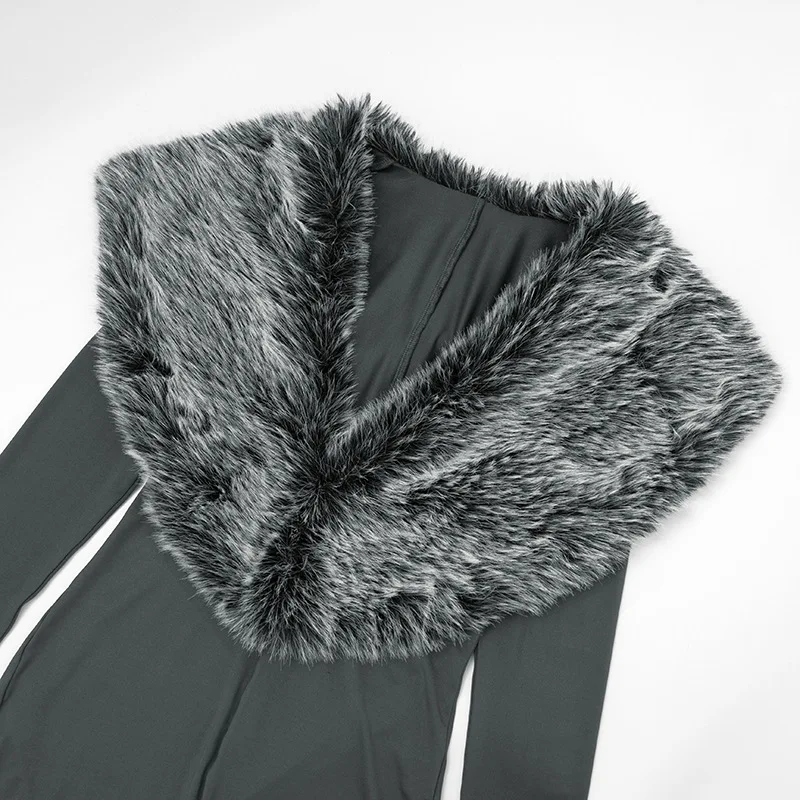 Sexy Pelzigen Kragen Overall Frau Kleidung Elegante Langarm Strampler Weibliche Luxus Herbst Winter Tragen 1-stück Party Club Outfits – Detail 13