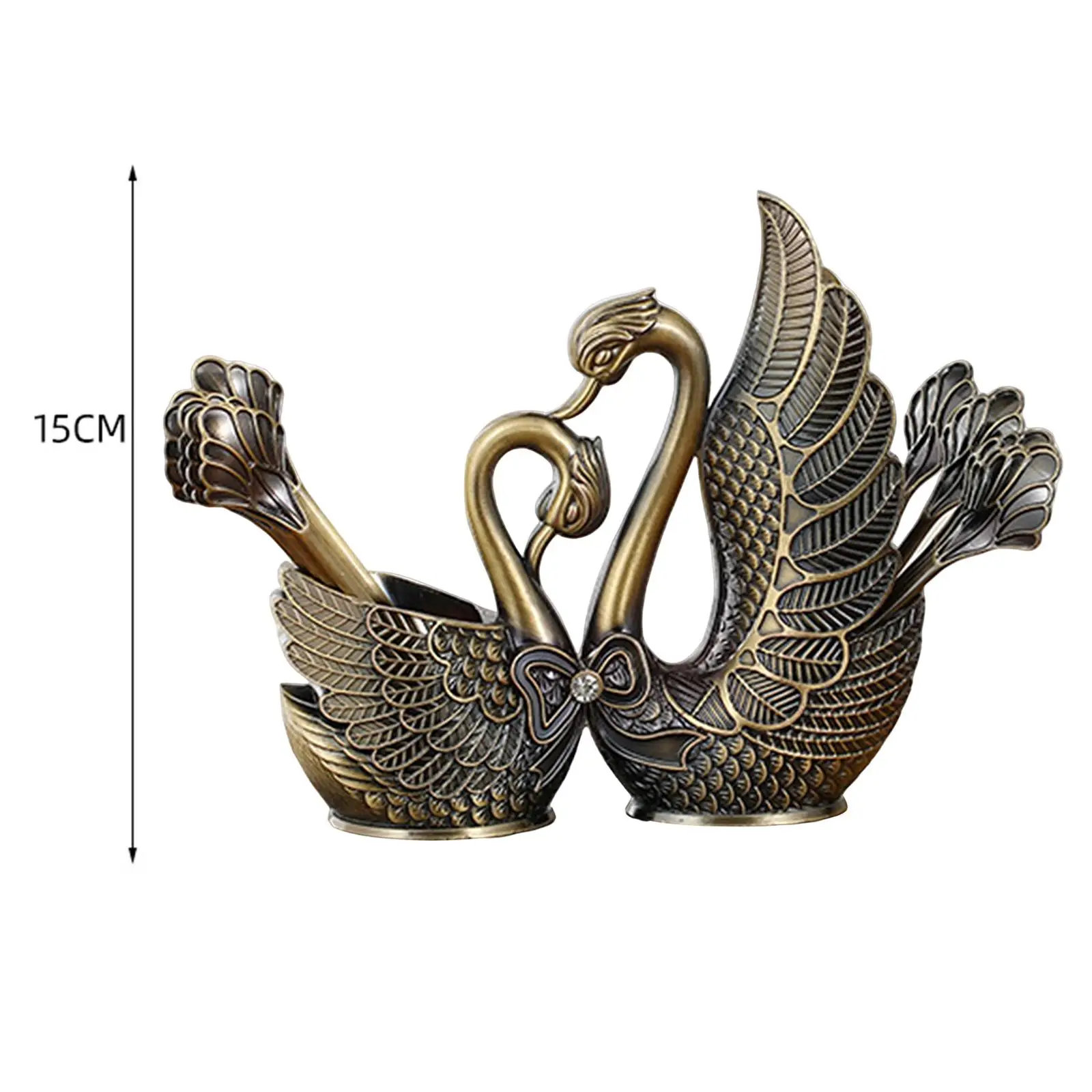 Swan Base Holder 6 Forks and 6 Spoons Cake Spoon Teaspoons Flatware Set Rack for Fruit Dessert Coffee Ice Cream Cake
