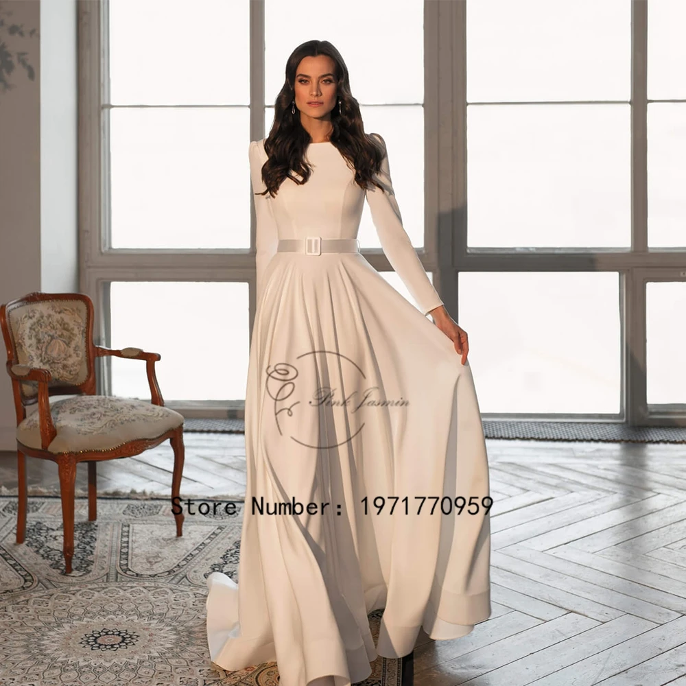 

Ivory With Belt Wedding Dresses Simple O Neck Bridal Dress Classic Backless Court Train A Line Women Bride Gowns Cheap 2024 New