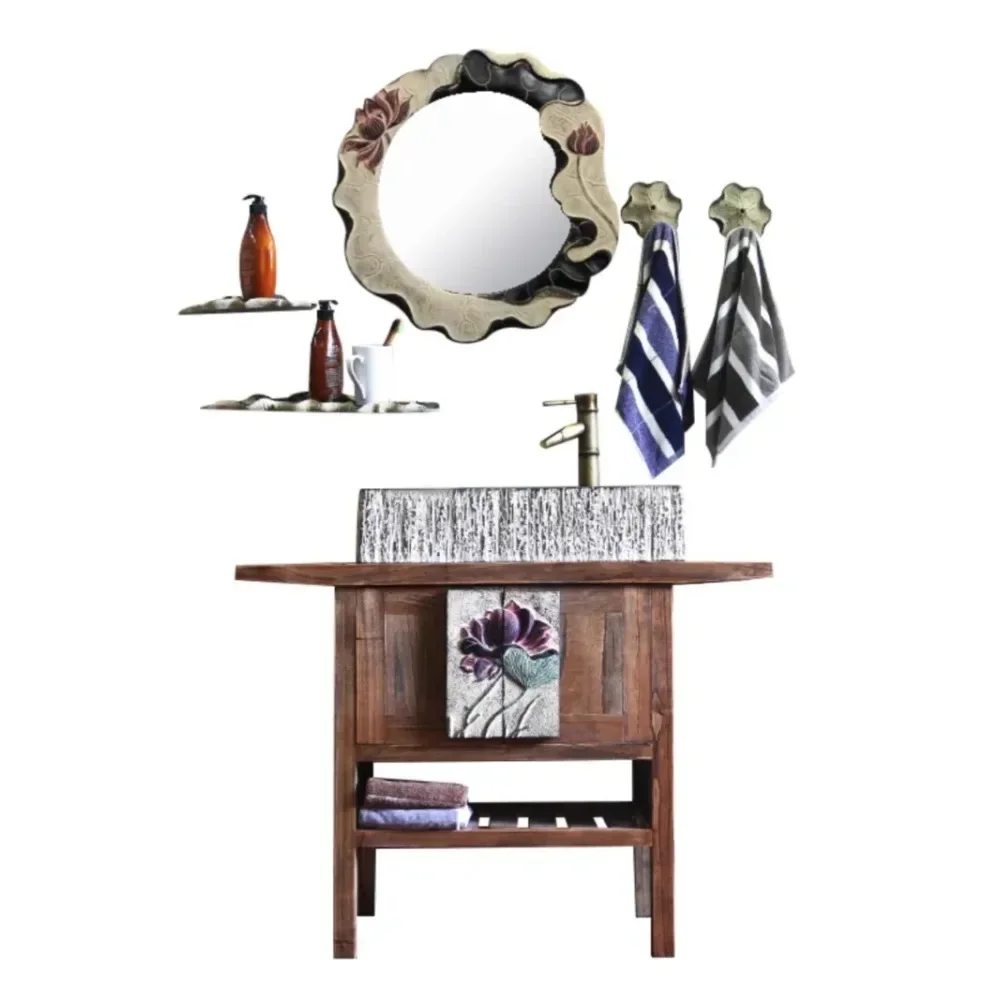 ~Retro toilet washbasin bathroom cabinet Chinese washbasin integrated cabinet balcony combination
