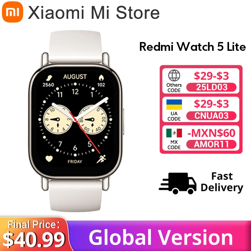 Global Version Xiaomi Redmi Watch 5 Lite 1.96” AMOLED display Bluetooth® calling 18-Day Battery life Built-in GNSS 5ATM
