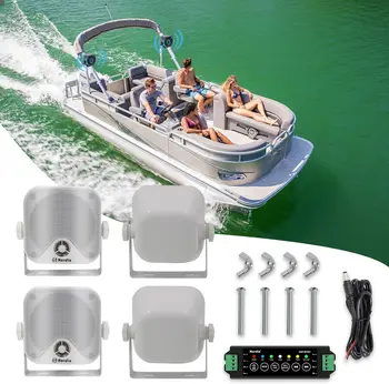 Herdio 4PCS 4'' Bluetooth Marine Speakers 240W Waterproof Outdoor Speakers For Golf Cart Boat ATV UTV RZR Camper 2 Pairs White 1