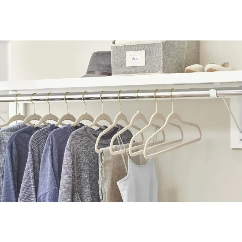 

10PCS Household Clothes Hanging Magic Clothes Hanger ABS Flocking Non-slip Hanger Clothing Store Finishing Seamless Storage