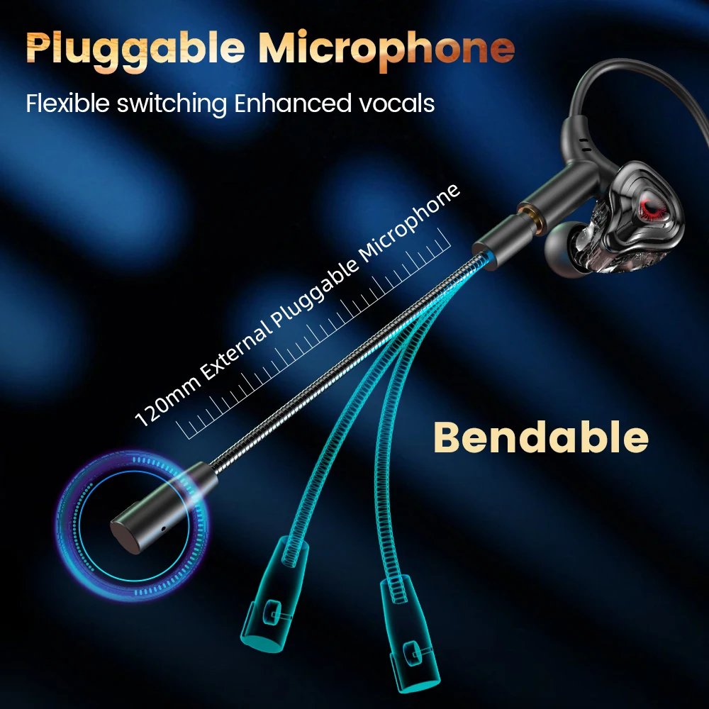 Type C Wired Headphones Gaming Earphones USB-C Handsfree Pluggable Microphone Earbuds 3.5mm Cable Headset Gamer For Phone Tablet 5
