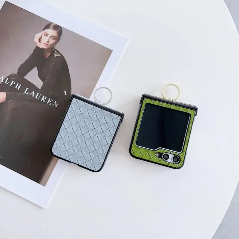 Woven Leather Ring Holder Shockproof Phone Case with Fall Prevention