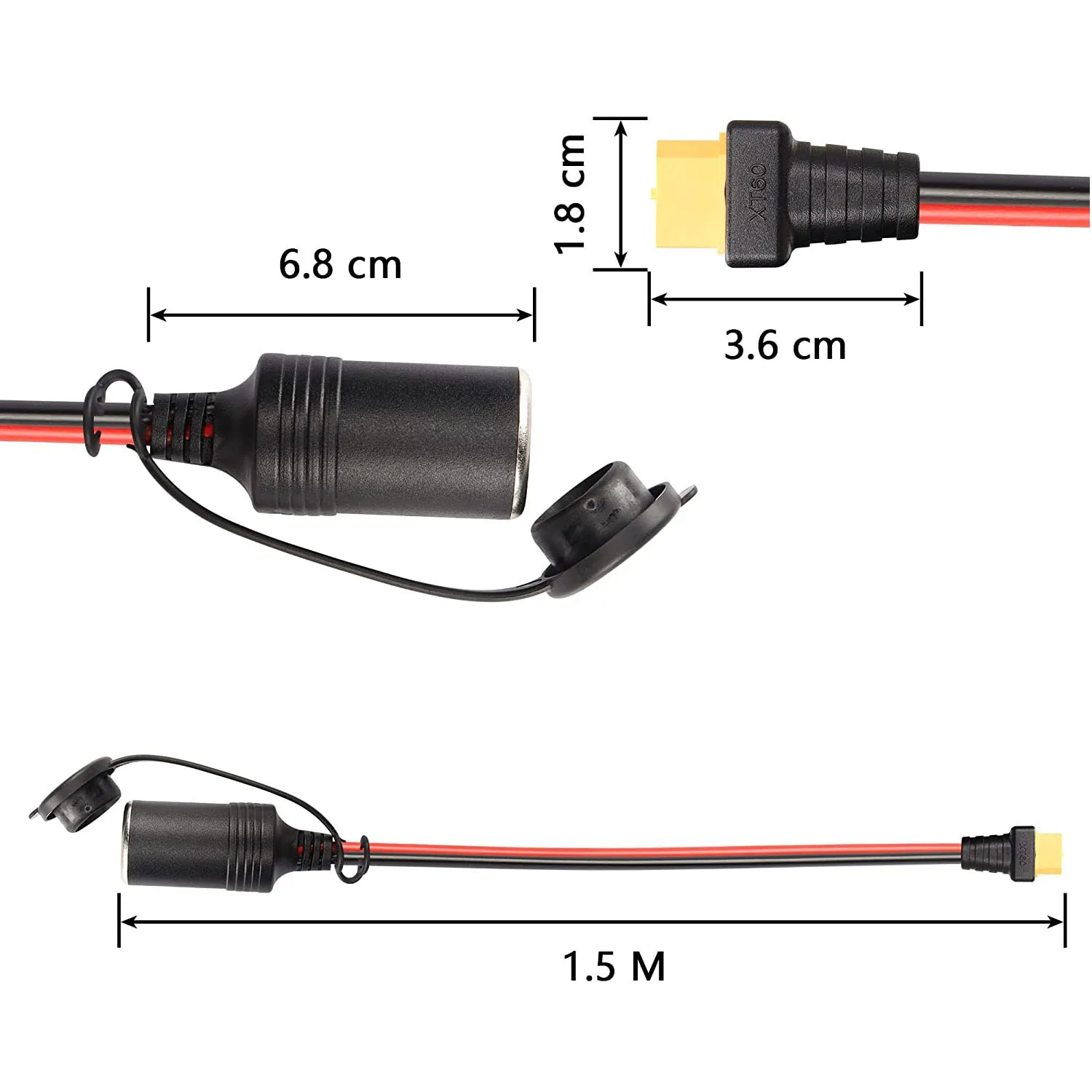 GELRHONR Cavo Accendisigari Auto A XT60i 14 AWG 2 Metri - Adattatore Con Fusibile 15A E Indicatore LED Per Generatore Solare E Dispositivi 12V - 5