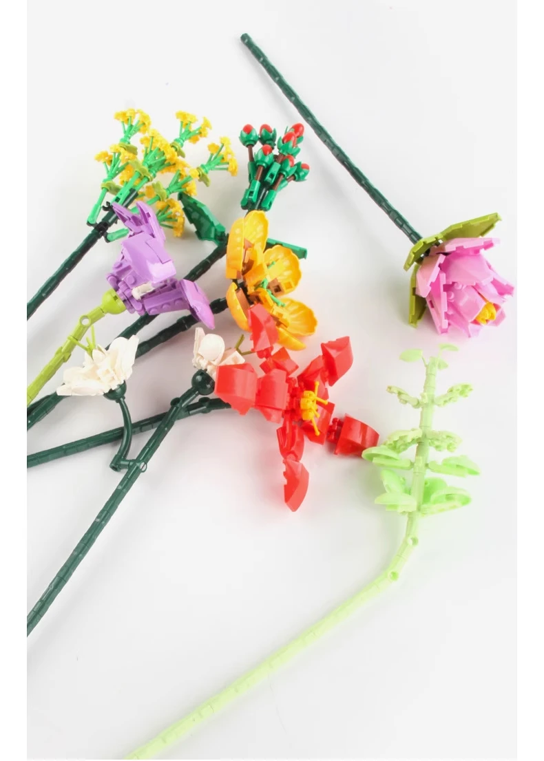 Eternal Rose Sunflower Bouquet Building Blocks, DIY Mini Bricks for Adults, No W