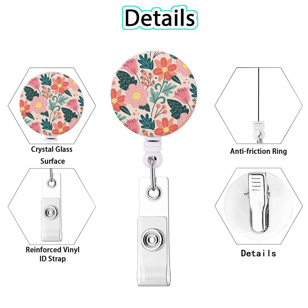 Creative Flower Retractable Nurse Badge Holder Badge Reel Clip Flower Students Name Tag Id Card Holder Lanyards Accessories