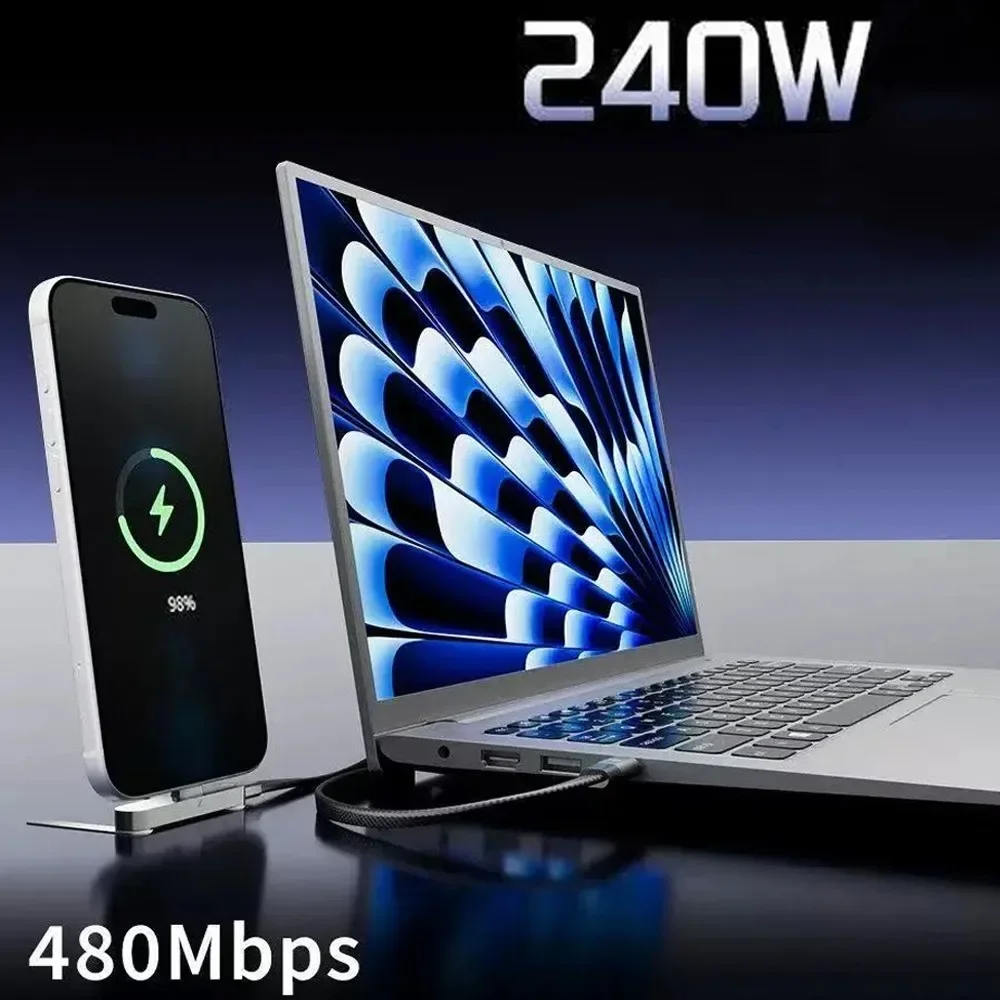 All-in-One 240W Charging Cable with Stand – USB-C to USB-C & USB-A Fast Charger for iPhone & Android 18 S4ee7fb99179246f18f93a2d0de198487d