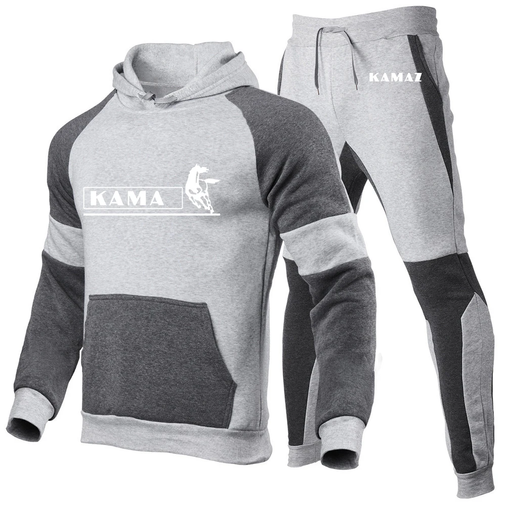 Kamaz 2023 men's new high-quality splicing hoodies popular hip-hop sportswear hooded sweater tops+casual pants two-piece suit